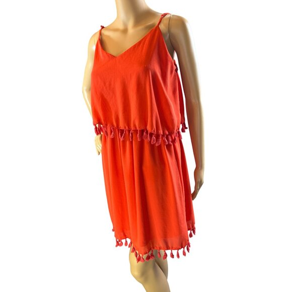 (5 for $25) Xhilaration Tiered Pom Pom Trim Sleeveless Dress in Crimson Red - Picture 2 of 6